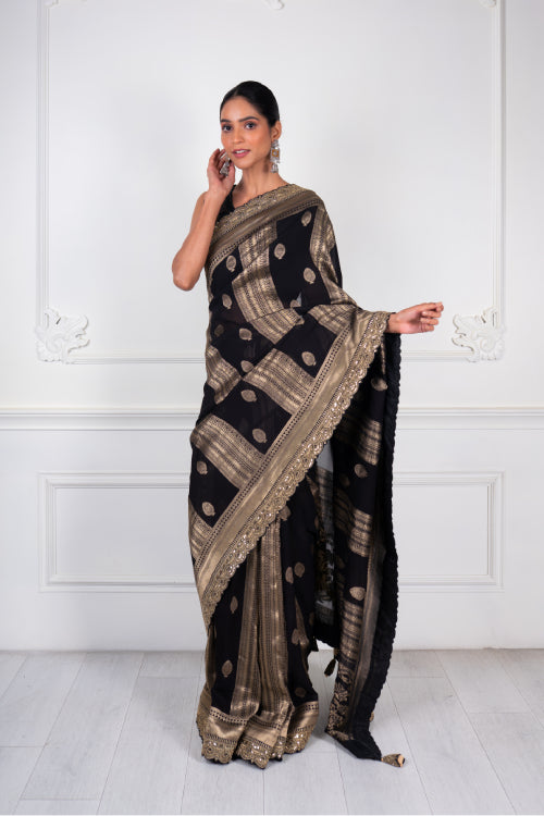 Black & Gold Woven Elegance Saree