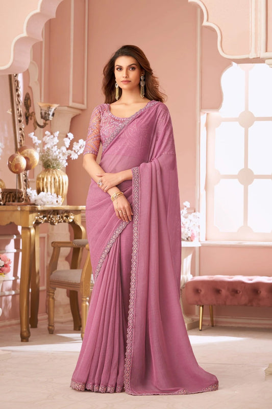 Elegant Lavender Georgette Saree Designer Party Wear