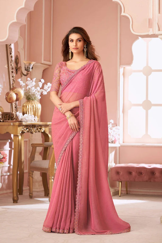 Elegant Pink Georgette Saree Designer Blouse for Festive Wear