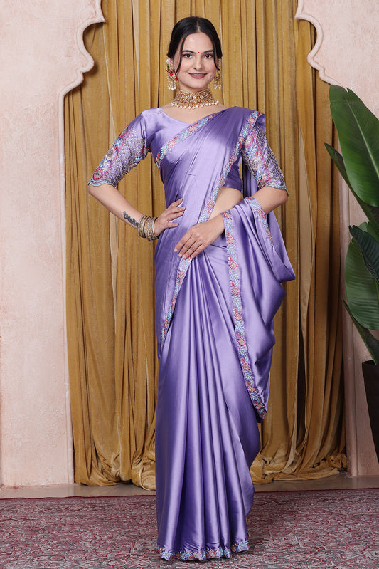 Embroidered Bollywood Satin Saree