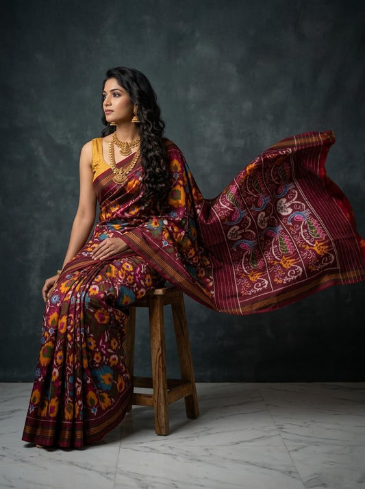 Black Barista Soft Silks Saree with Red Traditional Floral Border | Premium Collection
