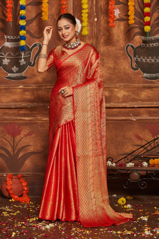 Fashionable Banarasi Silk Saree In Brocade With Zari Borders | Premium Collection