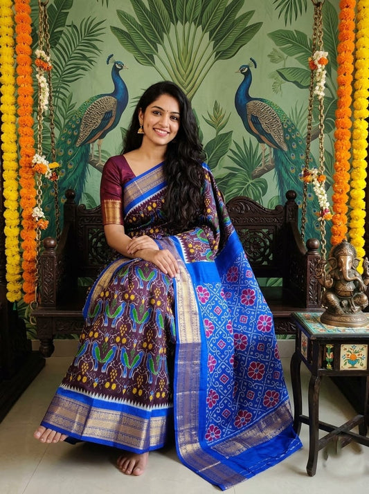Navy Blue Handloom Pattu Silk Saree with Multicolor Designer Motif Weaving | Premium Collection