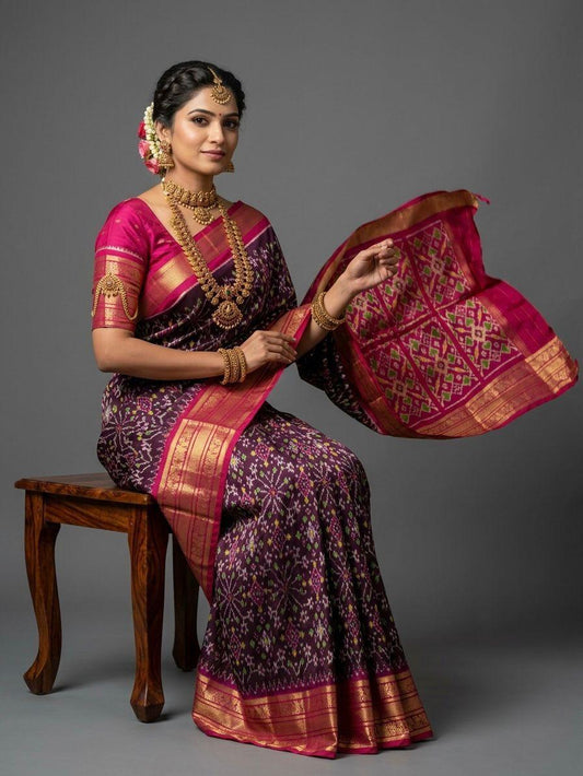 Purple Handloom Pattu Silk Saree with Pink Traditional Banarasi Border | Premium Collection