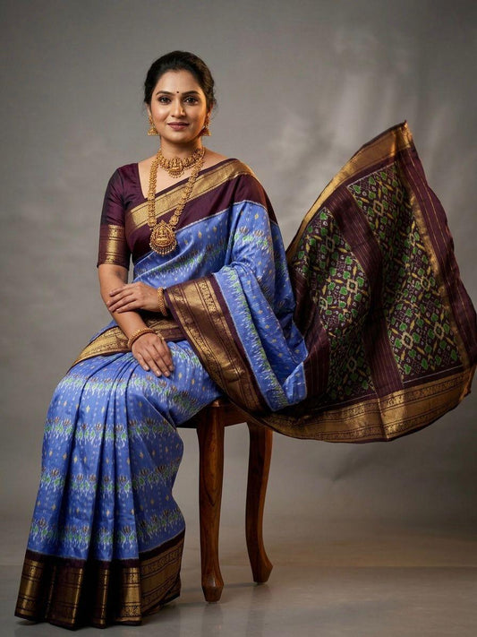 Sky Blue Handloom Pattu Silk Saree with Black Rich Designer Pallu | Premium Collection