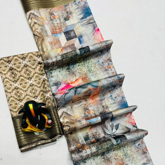 Digital Print Beige Silk Saree Ideal For Daily Styling | Premium Collection
