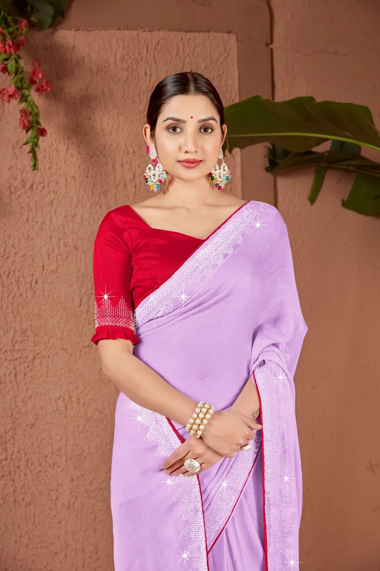 Chinon Silk Star Georgette Saree with Bandhani Print