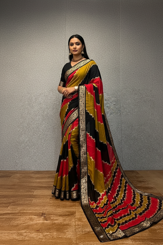 Soft Cotton Lehariya Foil Print Saree with Matching Running Blouse – Sanskriti Saree