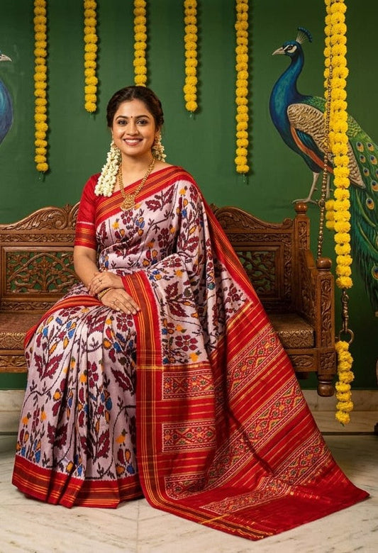 White Barista Soft Silks Saree with Red Luxury Designer Pallu | Premium Collection