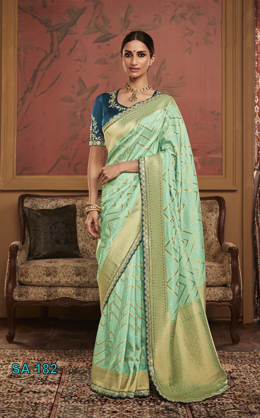 Mint Pista Green Sindhuri Pure Dola Silk Saree