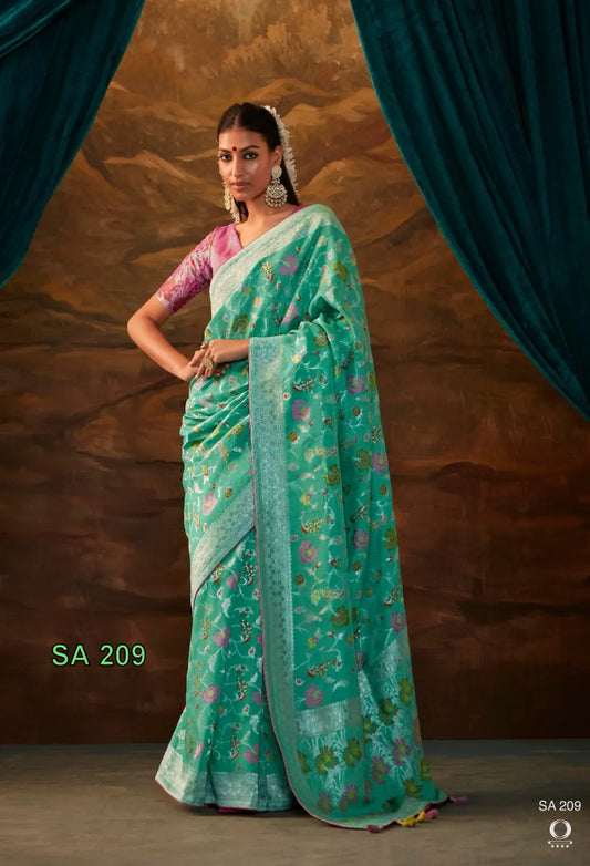 Teal Peacock Sindhuri Pure Silk Saree