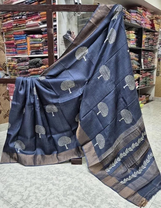 Handpainted Tussar Kanchi Silk Saree