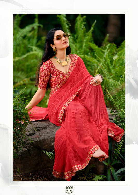 Lehariya Georgette Print Saree with Embroidery