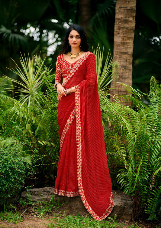 Lehariya Georgette Print Saree with Embroidery