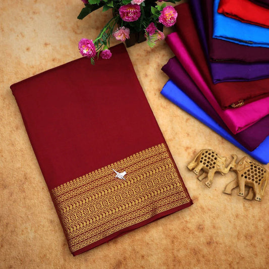 Gorgeous Red Traditional Mysore Crepe Silk Zari Work Saree | Premium Collection