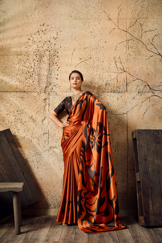 Pure Ajrakh Modal Satin Print Saree