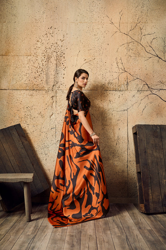 Pure Ajrakh Modal Satin Print Saree