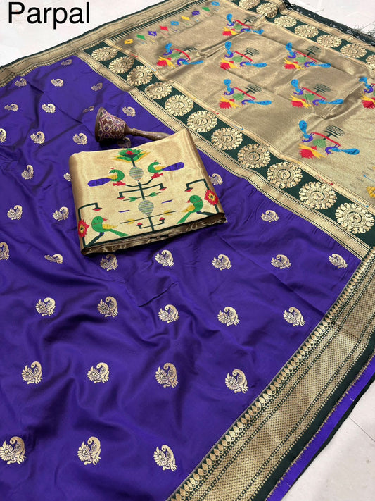 Paithani Pure Soft Silk Saree with Minakari Peacock Border Saree