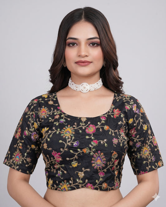Pure Viscose Round Neck Embroidered Blouse