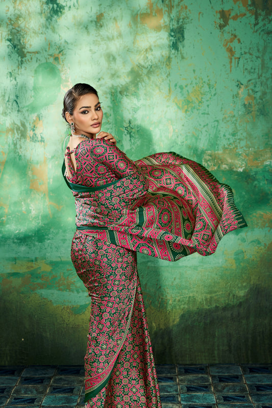 Pure Ajrakh Modal Satin Print Saree