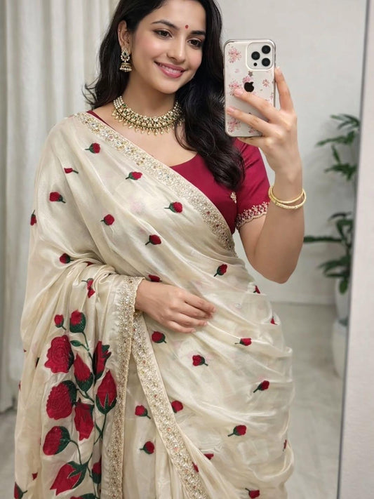 RANGOLI CHIFFON ALL-OVER MIRROR & FLORAL EMBROIDERY SAREE