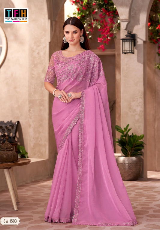 Sanskriti By Lavanyaa Georgette Saree | Dusty Mauve with Embroidered Blouse