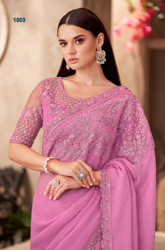 Sanskriti By Lavanyaa Georgette Saree | Dusty Mauve with Embroidered Blouse