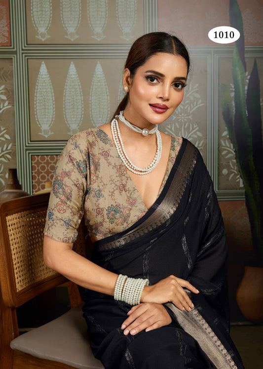 Silkara Premium Tusser Saree with Zari Lining, Weaving Border with Tassels