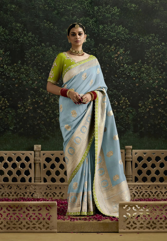 Sky Bloom Pure Dola Silk Saree