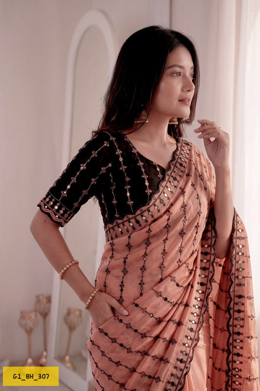 Soft Rangoli Heavy Sequence & Mirror Work Saree