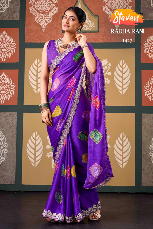 Sparkling Chiffon Saree with Embroidery Work Border