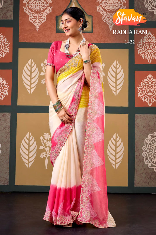 Sparkling Chiffon Saree with Embroidery Work Border