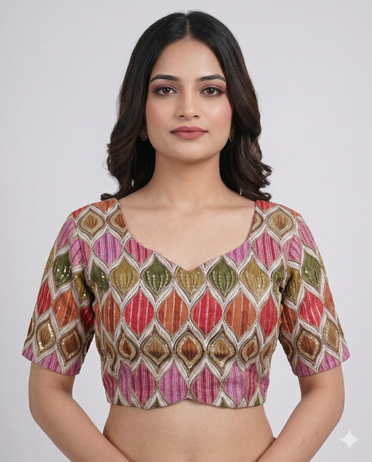 Pink Sweetheart Neck Designer Embroidered Blouse