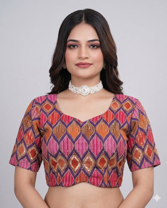 Queen Pink Sweetheart Neck Designer Embroidered Blouse
