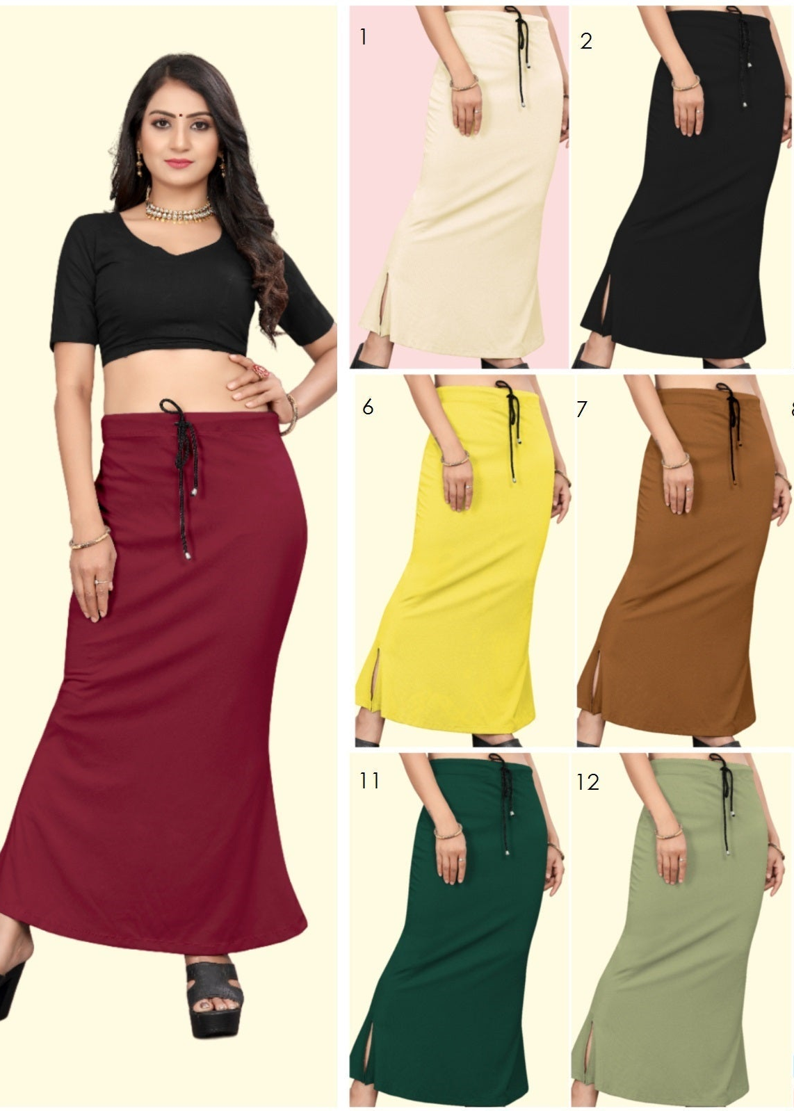 Saree Shapewear Petticoat with Drawstring – Spandex 4-Way Lycra - Dark Color
