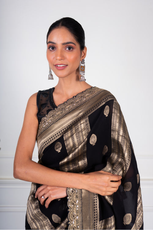 Black & Gold Woven Elegance Saree