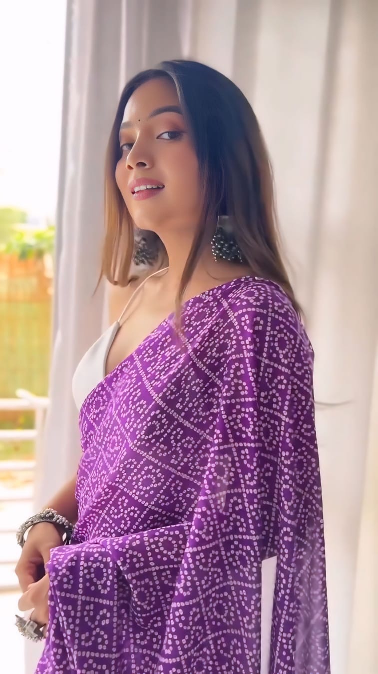 Pure Purple  Soft Georgette Bandhani Digital Print Ready To Wear Saree