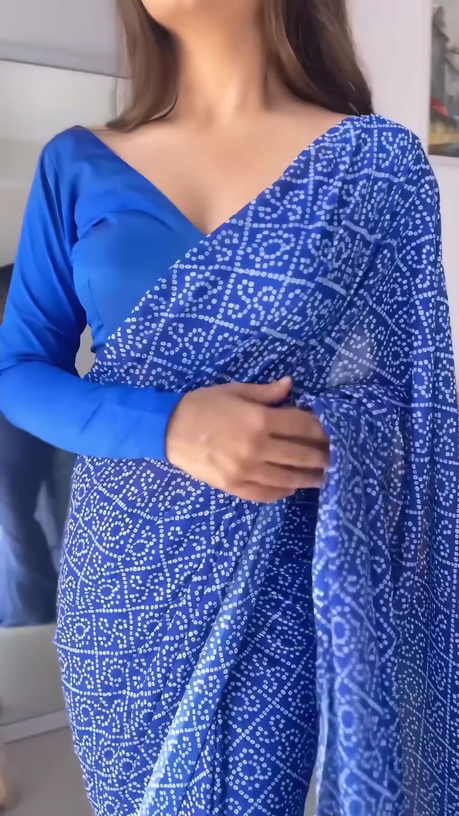 Pure Royal Blue Soft Georgette Bandhani Digital Print Ready To Wear Saree