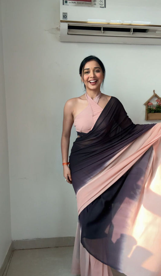 Pure Charcoal Mauve Ombre Soft Georgette Bandhani Digital Print Ready To Wear Saree –