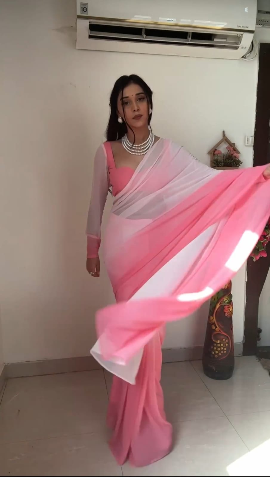 Pure Pink Ombre Soft Georgette Bandhani  Ready To Wear Saree