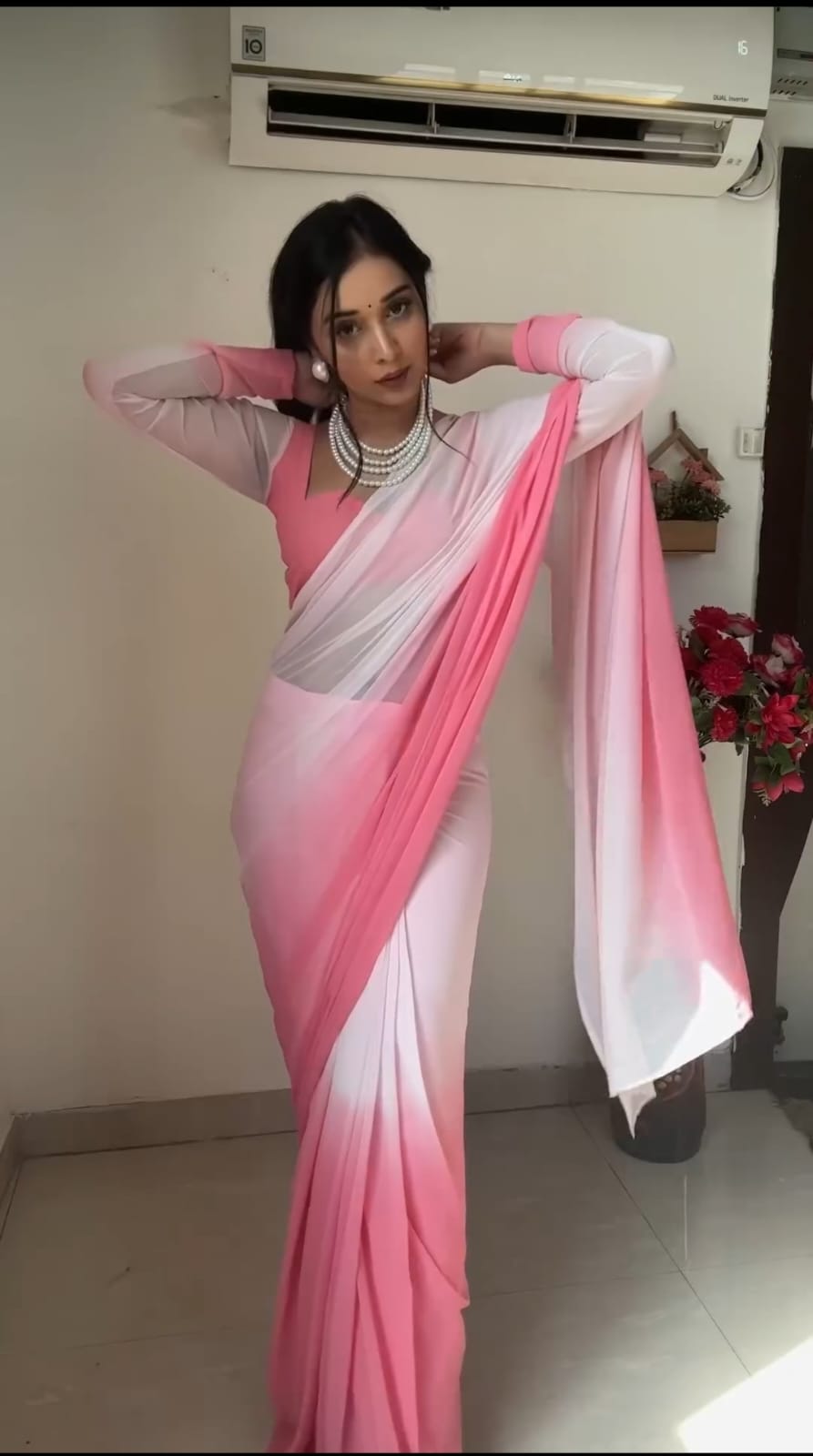 Pure Pink Ombre Soft Georgette Bandhani  Ready To Wear Saree