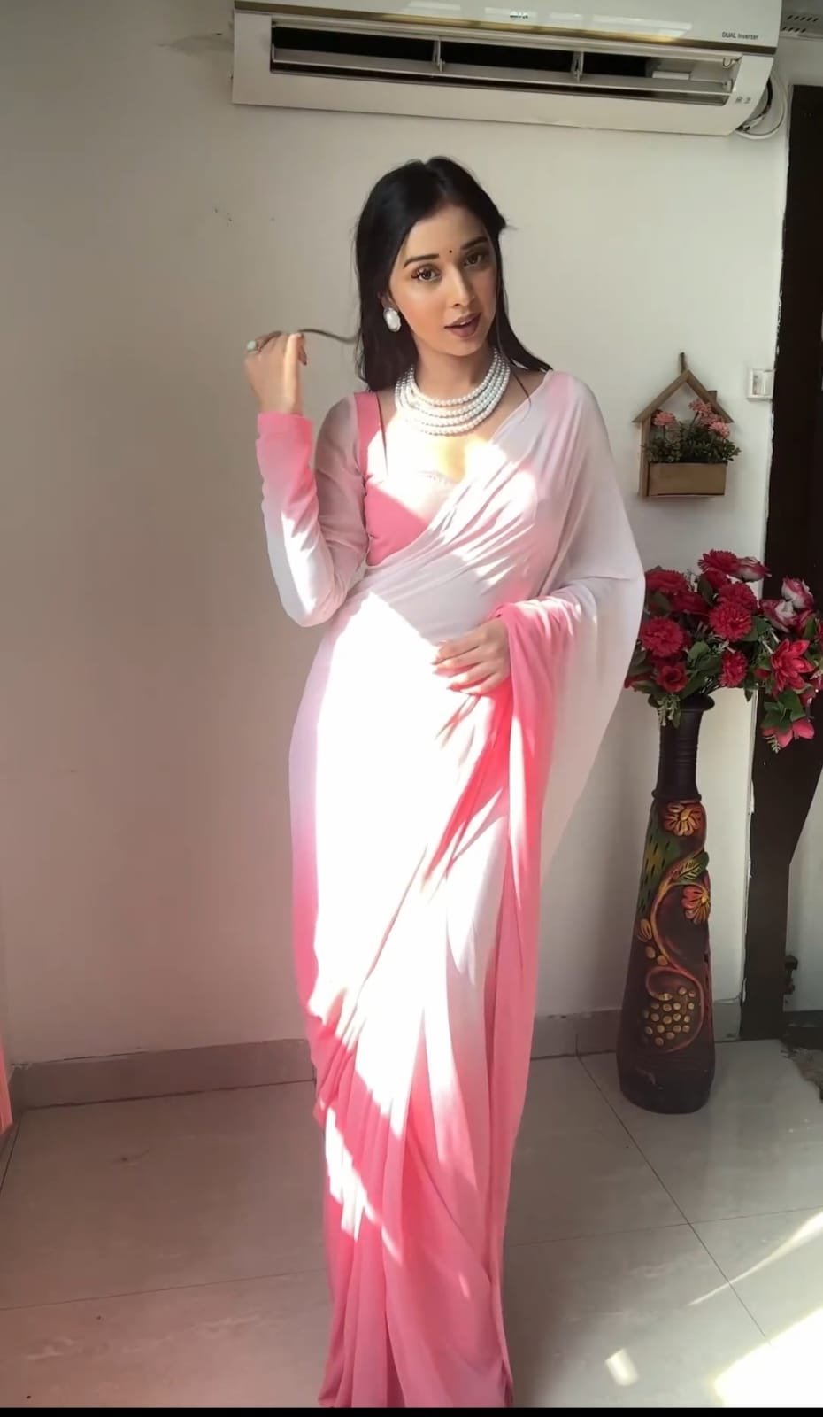 Pure Pink Ombre Soft Georgette Bandhani  Ready To Wear Saree