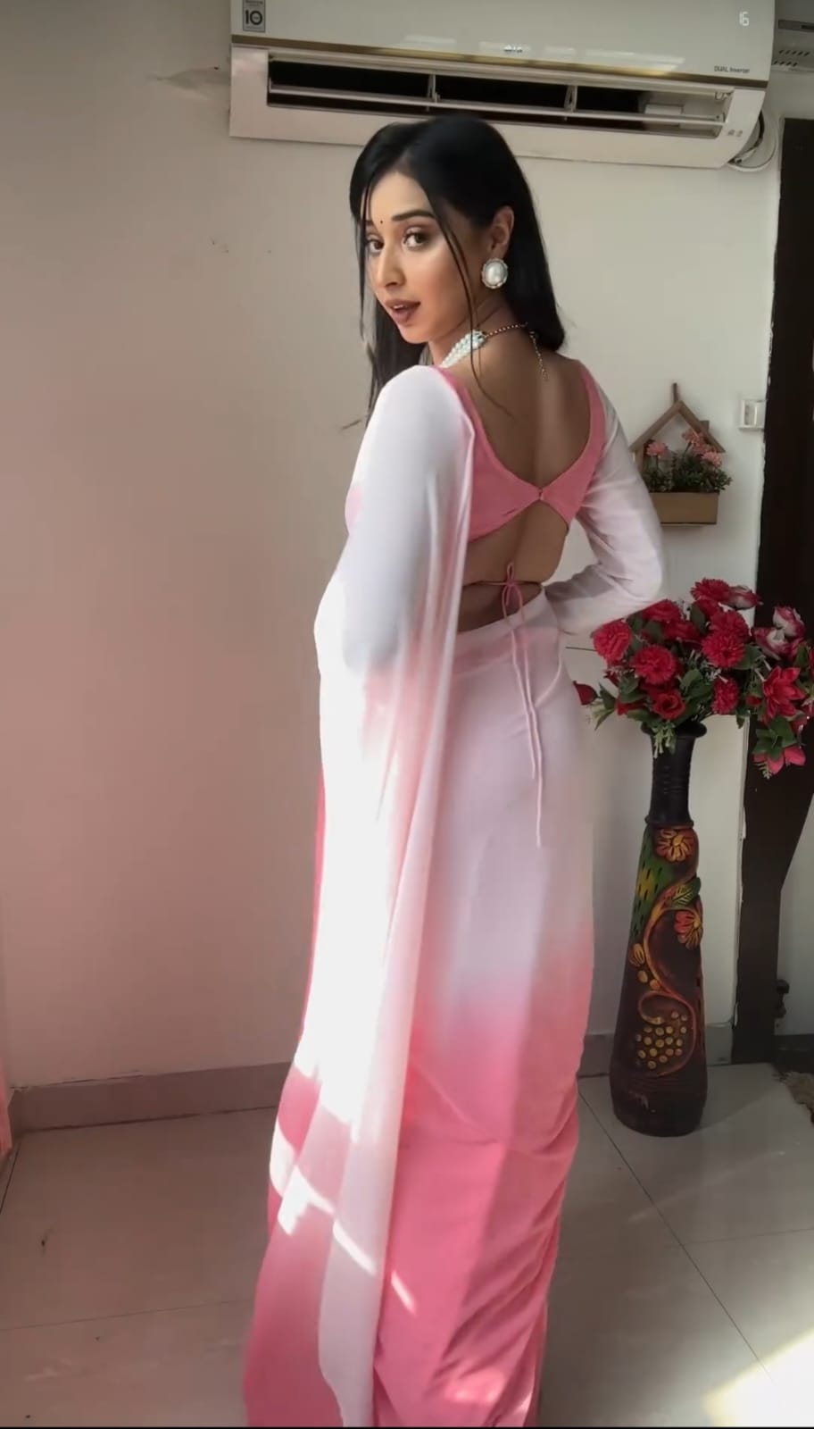 Pure Pink Ombre Soft Georgette Bandhani  Ready To Wear Saree