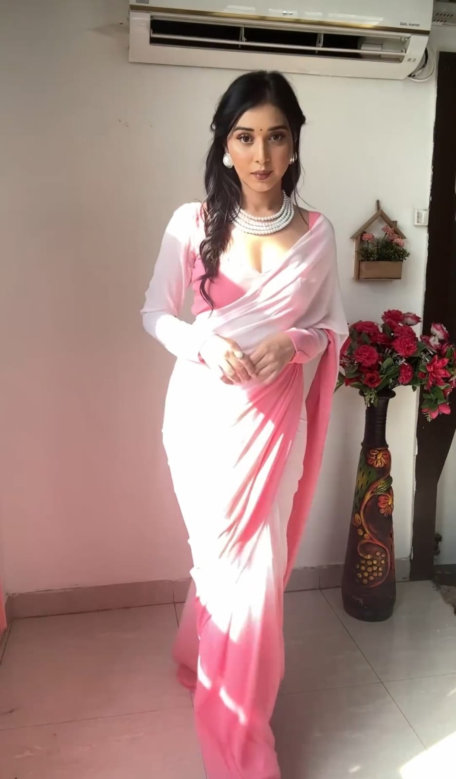Pure Pink Ombre Soft Georgette Bandhani  Ready To Wear Saree