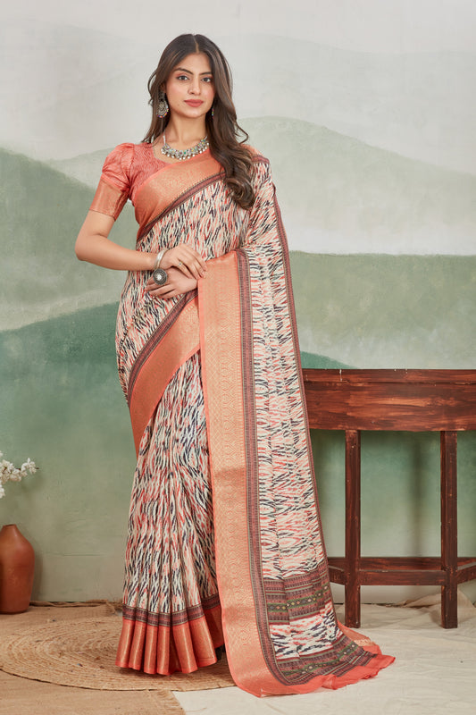 Cultural Wear Viscose Khadi Saree With Batik Digital Design | Premium Collection