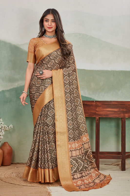 Elegant Printed Saree In Viscose Khadi Batik Fabric | Premium Collection