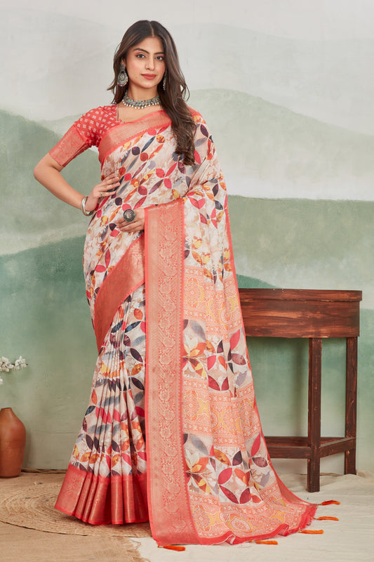 Festive Wear Batik Digital Printed Viscose Khadi Saree | Premium Collection