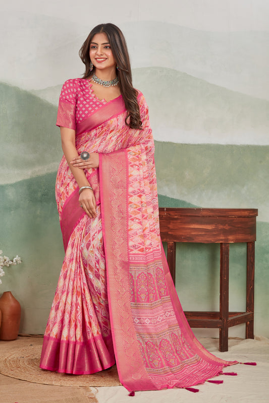 Traditional Batik Printed Saree In Viscose Khadi Fabric | Premium Collection