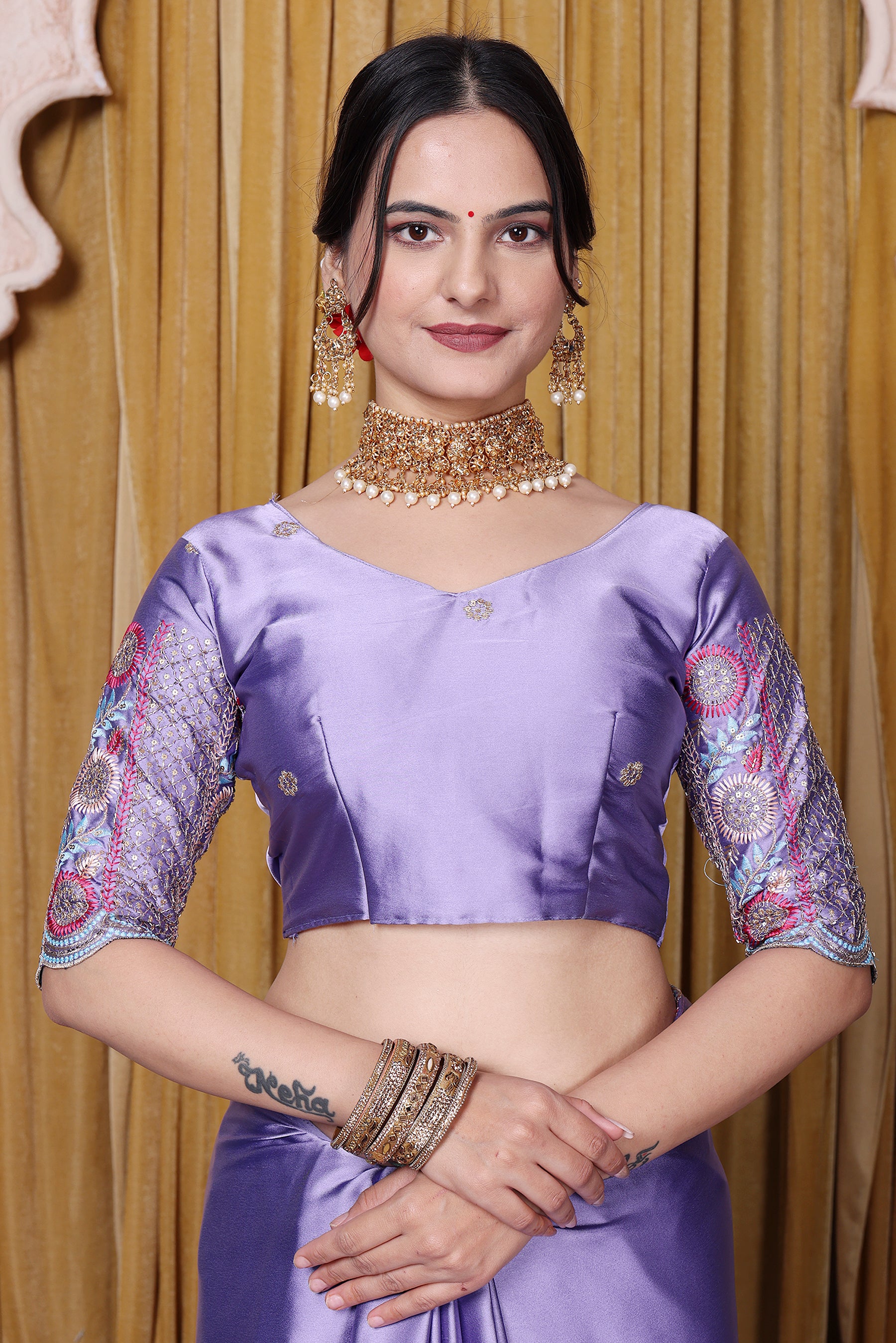 Embroidered Bollywood Satin Saree