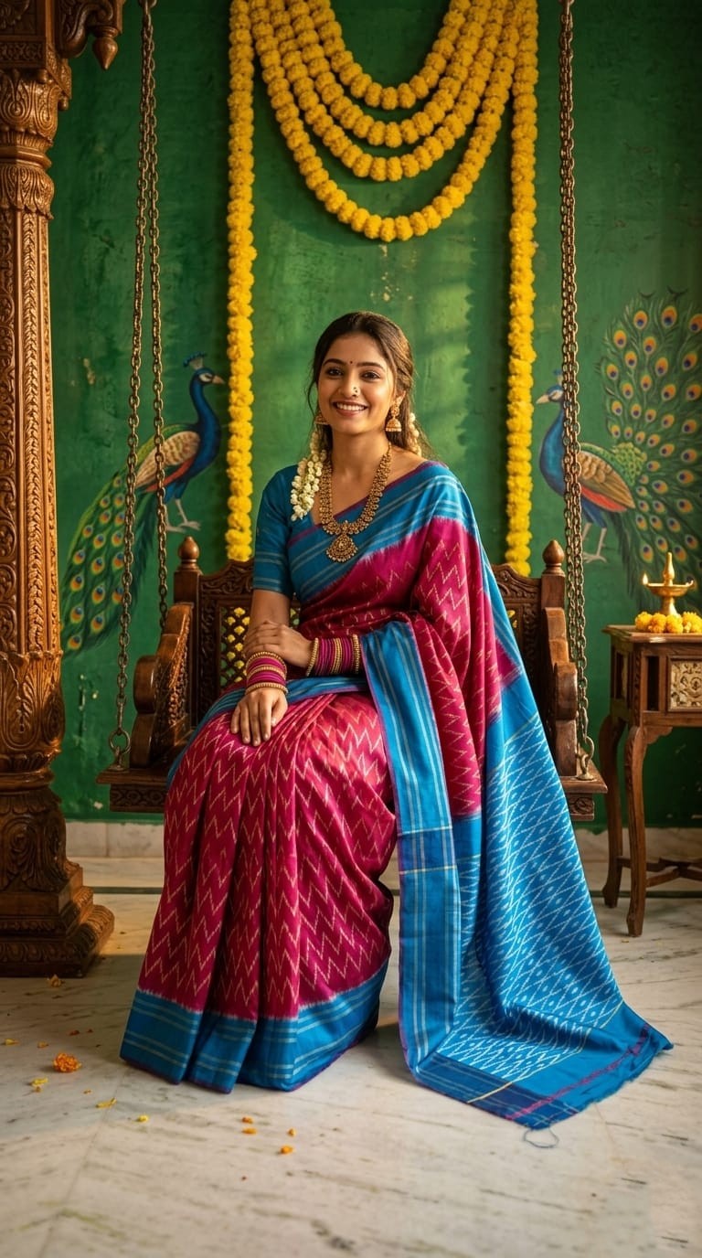 Pink and Sky Blue Barista Soft Silks Saree with Elegant Woven Border | Premium Collection
